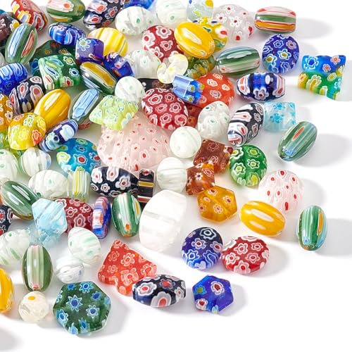 arricraft Ca. 80 120 Stück Verschiedene Glasperlen Zur Schmuckherstellung Millefiori Lampwork Perlen Handgefertigt Gemischte Formen Und Farben Perlen Für Armbänder Halsketten Bastelzubehör