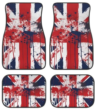 Universelle Automatten mit Union-Jack-Motiv, langlebig, Allwetter-Anti-Rutsch-Teppich, Auto-Fußmatten