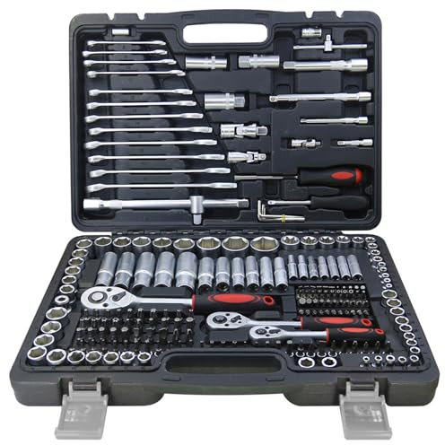 Takezuaa 216 Pieces 1/4&1/2&3/8 Socket Wrench Set,Drive Ratchet Wrench Bits & Driver,with Flexible Extension Rods,Quick Release Reversible Ratchet,Spanner Sets for Auto Repairing and Household