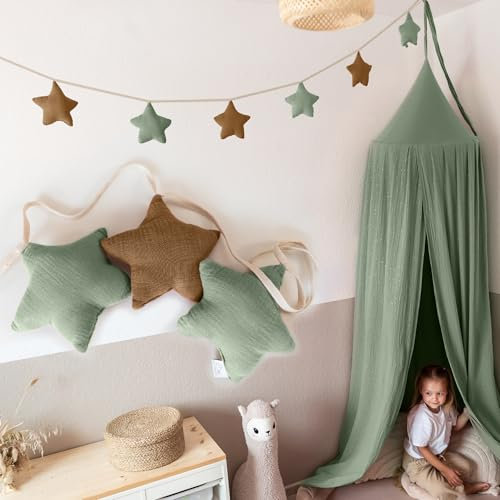 LILIMAUS Sternen Wimpelkette Stoff in 12 Farben - 100% Baumwolle Handmade Girlande - Musselin Hausbett Deko für Mädchen & Jungen - Kinderzimmer Babyzimmer