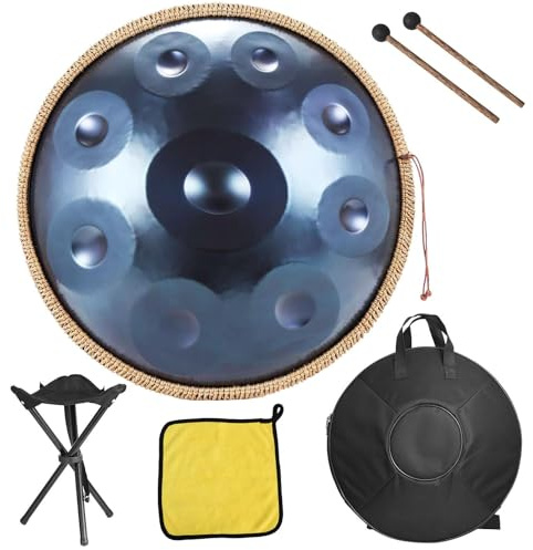 18-Inch 9-Tone G Key 440 Hz Handpan Drum, Blue, Handpan Drums for Adults, Steel Tambourine PanDrum for Yoga Meditation Family Reunion and Musical Performances