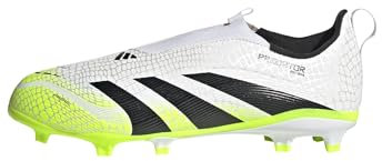 adidas Predator League Laceless Firm Ground Football Boots Kids, Cloud White/Core Black/Lucid Lemon, 4.5 UK Child