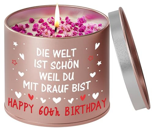 PRSTENLY 60 Geburtstag Frau, Geburtstagsgeschenk für Frauen, Kerze aus Metall Geschenke zur Geburt für Frau Freundin Mama Schwester Tochter, Beste Freundin Geburtstag Geschenk