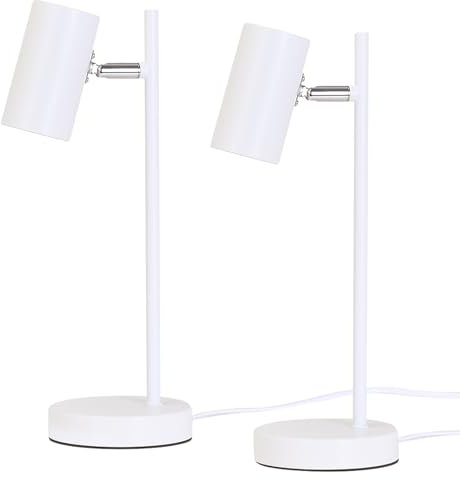 CBJKTX 2ER Nachttischlampe Schlafzimmer Tischleuchte Weiß - Schwenkbar 350° GU10 Tischleuchte Nachttisch Nachtlicht aus Metall Schreibtischlampe Leselampe mit Wohnzimmer Schreibtisch Arbeitszimmer