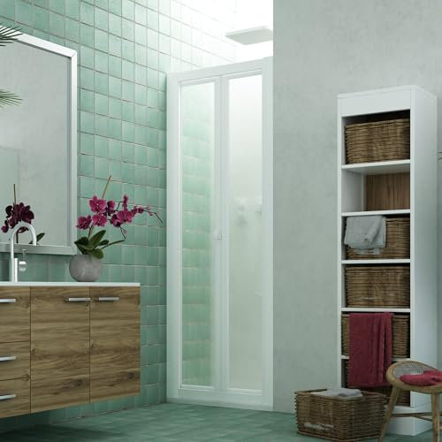 Box Doccia a nicchia con apertura soffietto Domino, esterna ed interna in PVC e Pannello Acrilico, Altezza 185 cm, Reversibile, con Guida Riducibile - 100% Made in Italy (Bianco, 90-95x190 cm)