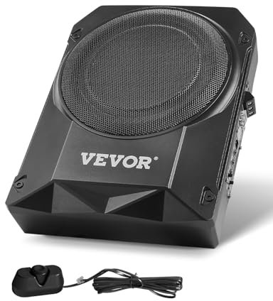 VEVOR Subwoofer para Debajo del Asiento para Automóvil 254 mm 400 W Altavoz Compacto para Coche Amplificador Incorporado Entrada Bajo Controlador de Volumen Control Remoto con Cable