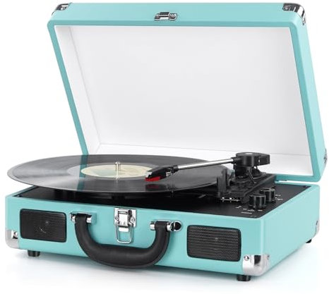 Giratorios de Vinilo, Mersoco Tocadiscos Bluetooth,fonógrafo Vintage con 3 velocidades y Altavoces Integrados,Salida RCA y AUX-in Incluido