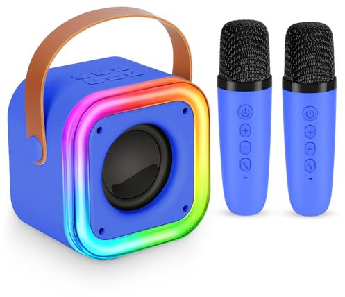 Spinosaurus Mini Karaoke Machine for Kids,Wireless Microphones with Portable Bluetooth Speaker 2 Mic & Colorful Led Light Speaker Singing Birthday Gifts for Girls 4+Year Old (Dark blue)