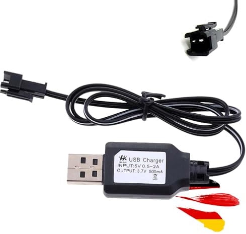 USB-Ladekabel 3,7V 500-mAh SM-2P Stecker mit LED-Ladeanzeige für Li-Ion, NI-MH Akku, Doppelte Ladegeschwindigkeit für RC Fahrzeug, Auto, Drohne, Bagger, Beleuchtung, Spielzeuge, Elektronische Geräte