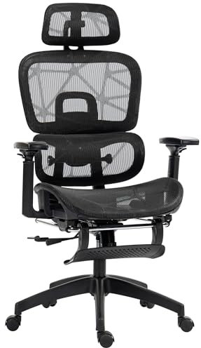 HOMCOM Bürostuhl mit Liegefunktion Ergonomisch Schreibtischstuhl mit 3-Fach verstellbar Rückenlehne Höhenverstellbarer Drehstuhl mit klappbar Armlehnen Kopfstütze Lendenwirbelstütze Schwarz