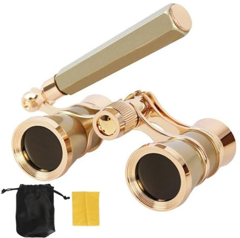 Theaterbrille Mini Fernglas Opernglas Fernglas 3X25 Aluminiumlegierungskette Tragbar für Kunstaufführungen (Gold)