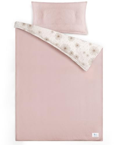 lulumoon Musselin Kinderbettwäsche 100x135: Bettbezug 100x135 + Kissenbezug 40x60cm aus Baumwolle – Leicht und Komfortabel Bettwäsche Set für Baby Kinder (Creme Sand Gänseblümchen, 100x135 + 40x60 cm)