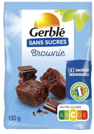 GERBLÉ – Brownies Chocolat – Sans Sucres – Cacao Durable – Sans Huile de Palme – 6 Sachets Individuels – 150 g
