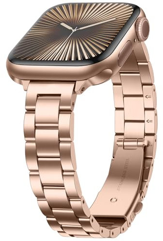 Anlinser Metallarmband Kompatibel mit Apple Watch Armband 42mm 41mm 40mm 38mm, Schmales Edelstahlarmband für iWatch Serie 10 9 8 7 6 5 4 3 2 1 SE (Roségold)