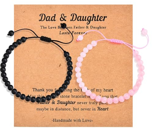CERSLIMO Father Gifts from Daughter - Father and Daughter Bracelets Set 2 | Natural Bead Bracelet Jewellery Father's Day Birthday Christmas Gifts