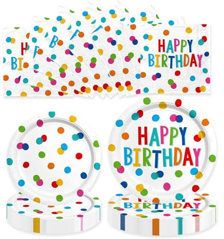 Set di 60 piatti di carta a pois, tema arcobaleno, decorazione per feste, set di stoviglie per bambini, ragazzi e ragazze