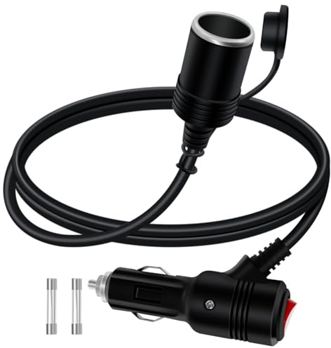 YINGAYOU Alargador Mechero Coche con Interruptor 16AWG 20A Extension Mechero Coche Interruptor 12V 24V con LED y Cubierta Impermeable Adecuado para Coches, Motos y Barcos (2 m)