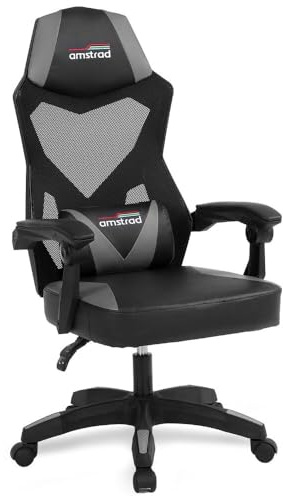 Sedia Gaming Ergonomica da Ufficio, Bianca e Nera, Rete Traspirante, Schienale Reclinabile 135°