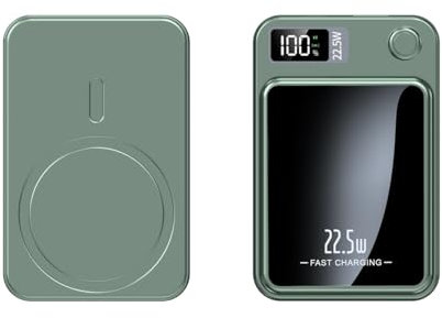 Power Bank10,000mAh Wireless Power Bank – 22.5W Fast Charging Battery Pack with LED Display, USB-C PD & QC3.0 – Universal for Phones & Tablets (Green)