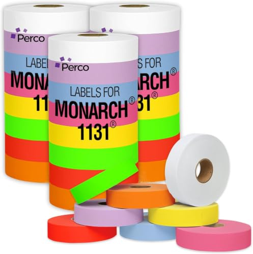 Monarch 1131 Mehrfarbige Hüllen, 24 Rollen, 3 Hüllen, 60.000 Etiketten für Monarch 1131 Preis- und Datumspistolen, inklusive Weiß, Gelb, Blau, Lavendel und fluoreszierende Farben (Rot, Grün, Rosa