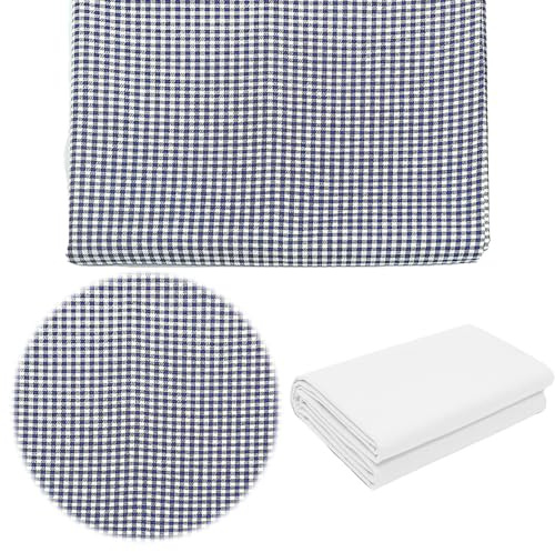 Meterware 100 cm x 160 cm Breite Baumwollstoff kariert Landhaus Karo Stoff als Kleiderstoff Dekostoff Vorhang Gardine Kissen Schürze Bezugsstoff （Blau）
