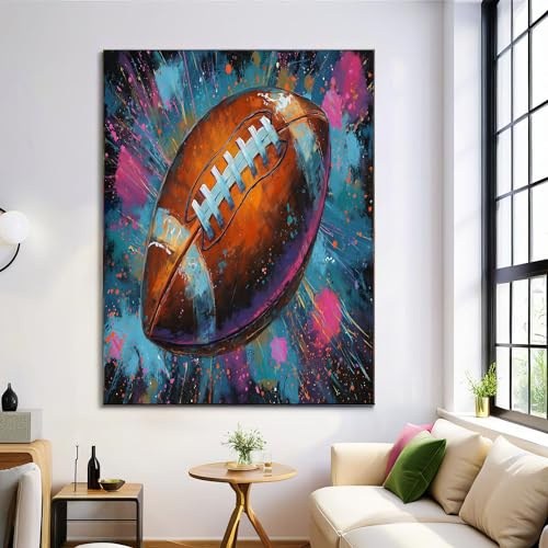 Sans Cadre Impression sur Toile Graffiti rugby Tableau Murale Image sur Toile Style urbain peint à la main Photo Affiche Tableau Bleu rose Decoration Murale Salon Couloir Chambre 80x120cm