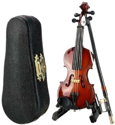 Qizeroty Miniatur Violine Modell, Winzige Geige, Miniatur Violine Modell Mit Stand Case, Holz Violinen Spielzeug, Puppenhaus Zubehör, Mini Musikinstrument Model, Zuhaus Büro Dekoration