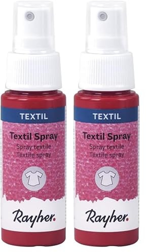 Rayher 35027282 Peinture textile en spray, rouge carmin, 1 pce., 50ml, sol. aqueuse, permanente, lavable, tissus, vêtements, anniversaire, jubilé (Lot de 2)