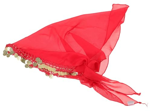 TOGEVAL Rotes Chiffon Kopftuch mit Metallmünzen für Bauchtänzerinnen Vielseitig Tragbares Haaraccessoire im Bohemian Stil für Festival und Reise