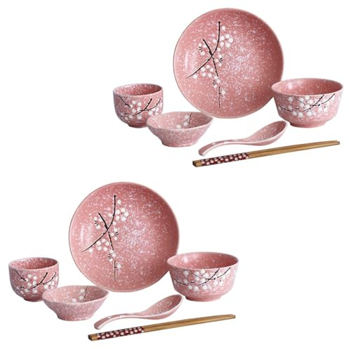 Beavorty Set de Vaisselle Japonaise Rose en Céramique Délicate 12 Pièces pour Maison et Hôtel Couverts Créatifs et Design Élégant