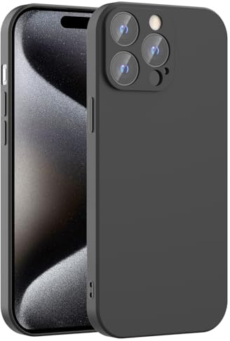 Honara Silicone Case for iPhone 15 Pro, Full Camera Protection, Slim Liquid Silicone Phone Bumper Cover, Soft Touch, Antiskid, DustProof, Shockproof, Drop-Resistant, Anti-Scratch Cases (Black)