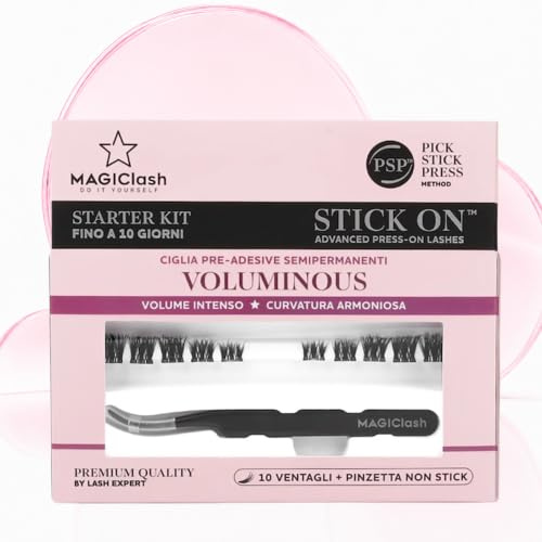MagicLash Kit Ciglia Press and Go Voluminous Starter Premium 10pz, Pinzetta | Ciuffetti Ciglia Finte Volume Premium, Press-On Senza Colla con Adesivo, Tenuta 10 Giorni, Leggere -58%, Ipoallergeniche