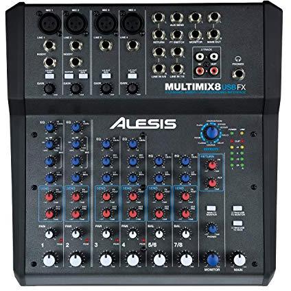Alesis MultiMix 8 USB FX, 8 Channel Compact Studio Mixer with Built In Effects and USB Audio Interface for Live Sound and Home Studio Recording