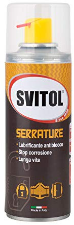 Svitol Lubrificante Spray Serrature 200 ml per meccanismi porte, erogatore con cannuccia, antiruggine, antiattrito, antigrippante, antigelo, con PTFE, resa professionale