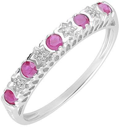 Ivy Gems 9ct White Gold Ruby and Diamond Stars Eternity Ring - Size O