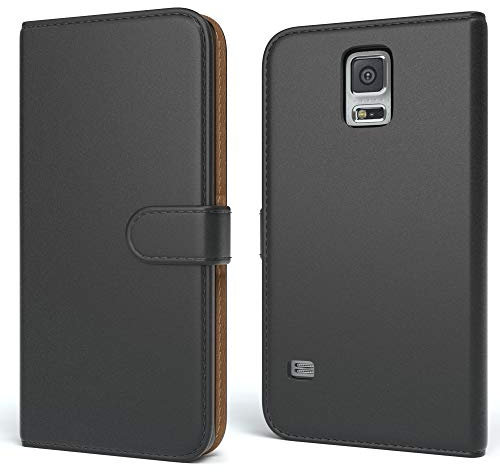EAZY CASE Tasche kompatibel mit Samsung Galaxy S5/LTE+/Duos/Neo Schutzhülle mit Standfunktion Klapphülle Bookstyle, Handytasche Handyhülle mit Magnetverschluss und Kartenfach, Kunstleder, Schwarz