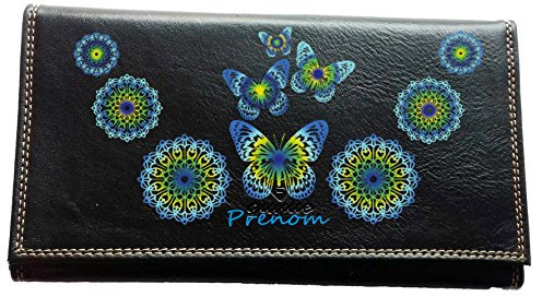 Syl'la Compagnon Tout-en-Un Porte chéquier en Simili Cuir Personnalisé Papillon Vert avec prénom