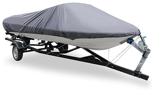 sourcing map 210D étanche Couvercle Bateau utile Rechercher Ski Pêche Bass V-Forme Gris Couleur Argenté 16-18ft, 570 x 300cm
