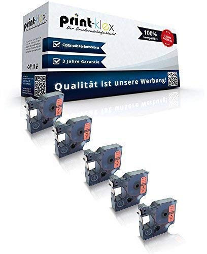 5x Print-Klex Schriftbänder kompatibel für Dymo D1 45017 Labelmanager280 Labelmanager300 Labelmanager350 Labelmanager350D S0720540 12 mm 12mm Schwarz - Rot Etikettenband - Color Light Serie