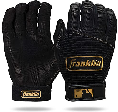 Franklin Sports MLB Batting Gloves - Pro Classic Gold Chrome Baseball + Softball Batting Gloves - Adult + Youth Gloves - Black/Gold - Adult Small