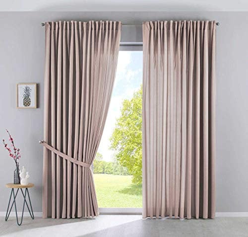 2er Set Vorhänge Verdeckte Schlaufen Cationic »JENA« HxB 250x300 cm Taupe Blickdicht Leinen Optik Gardinen Meliert Gardinenband mit Raffhalter, 2019037-2