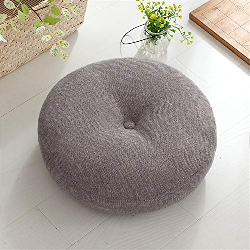 Rund Leinen Kissen verdickt große Stoff Bodenkissen im japanischen Stil Tatami Kissen Balkon Fenster Stuhlkissen,Grau,60x60cm