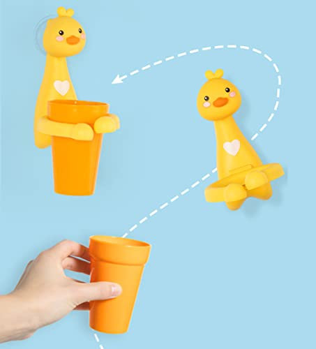 Kinder Zahnbürstenhalter Zahnbecherhalter Weihnachts Geschenk Cartoon Tiere Bad Badezimmer Becher Glas Badekugel Zahnpasta Halter Halterung Zahnbürsten-Waschset mit 1x Kostenlose Zahnbürste (Ente)