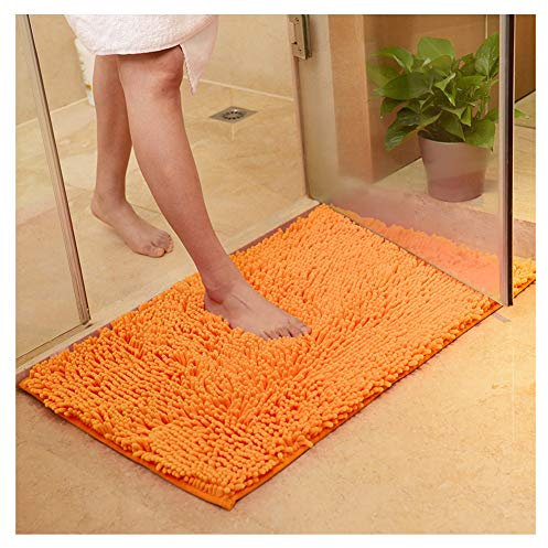 YOUCAI Tapis De Bain Chenille Tapis pour Salle De Bain Tapis De Bain Antidérapant À Poils Longs en Microfibre Extra Epais Tapis De Douche Tapis pour Cuisine Paillasson Encastrable,Orange,45x70