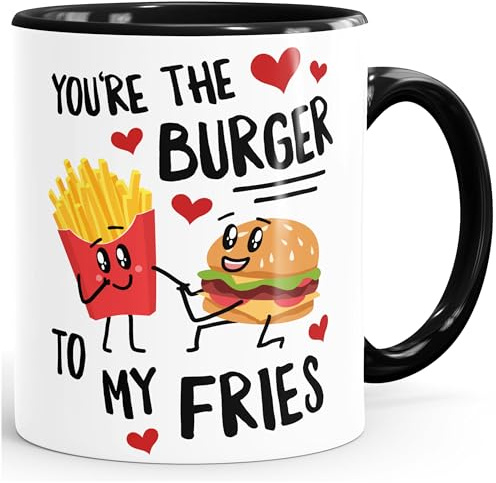 MoonWorks® Kaffee-Tasse You're the burger to my fries Geschenk Liebe Valentinstag Jahrestag Geburtstag Inner-schwarz Keramik-Tasse