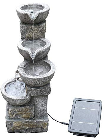 Teamson Home Fontaine de Jardin Cascade énergie Solaire Pierre Vasque Gris PT-SF0006