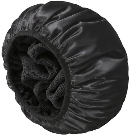 YIZIJIZI Terry Lined Shower Cap,Triple Layer Large Cap for Women,Shower Cap Reusable Waterproof,Long Thick Hair(Black)