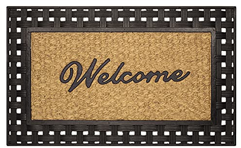 OLIVO.shop | EDEN Tappeto zerbino in cocco inciso e gomma per esterno, zerbino esterno antiscivolo, zerbino cocco naturale, scritta Welcome - 45x75cm, 4 varianti (INTRECCIO)