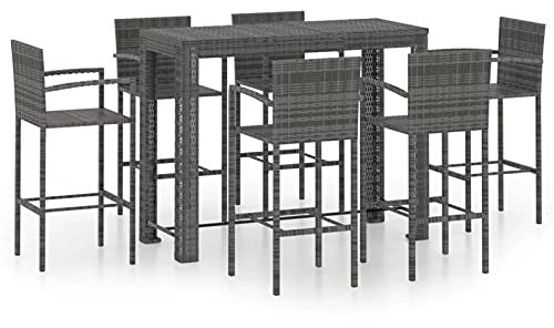 Catherinol 7-TLG. Garten-Bar-Set mit Armlehnen, Bartisch Outdoor, Gartenbar, Bartisch Set, Barhocker, Stehtisch Outdoor, Bar Tresen, Bar Tisch, Gartenmöbel Set, Outdoor Theke, Poly Rattan Grau