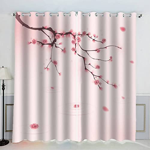 Vorhänge mit Ösen 2er Set Blickdichte Vorhänge Kirschblüten Im Frühling Kunst Im Orientalischen Stil Gardinen Uv Schutz Vorhänge Wohnzimmer Modern Gardinen mit Schlaufen 183 x 214 cm BxH